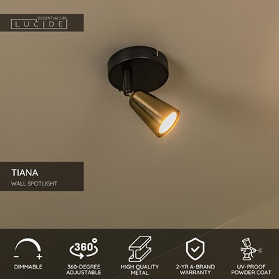 Lucide TIANA - Wall spotlight / Wall light - 1xGU10 - Wall light or Ceiling light - Champagne Color | Essential